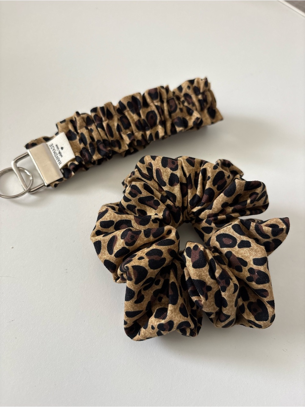 Set of 2 Handmade Leopard Print Fluffy HairScrunchie & Keychain Set Accessories